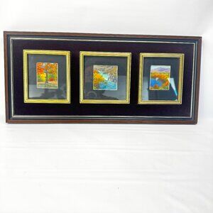 3 Mini Oil Paintings 1984 New Zealand Vintage Landscape Views in a Single Frame